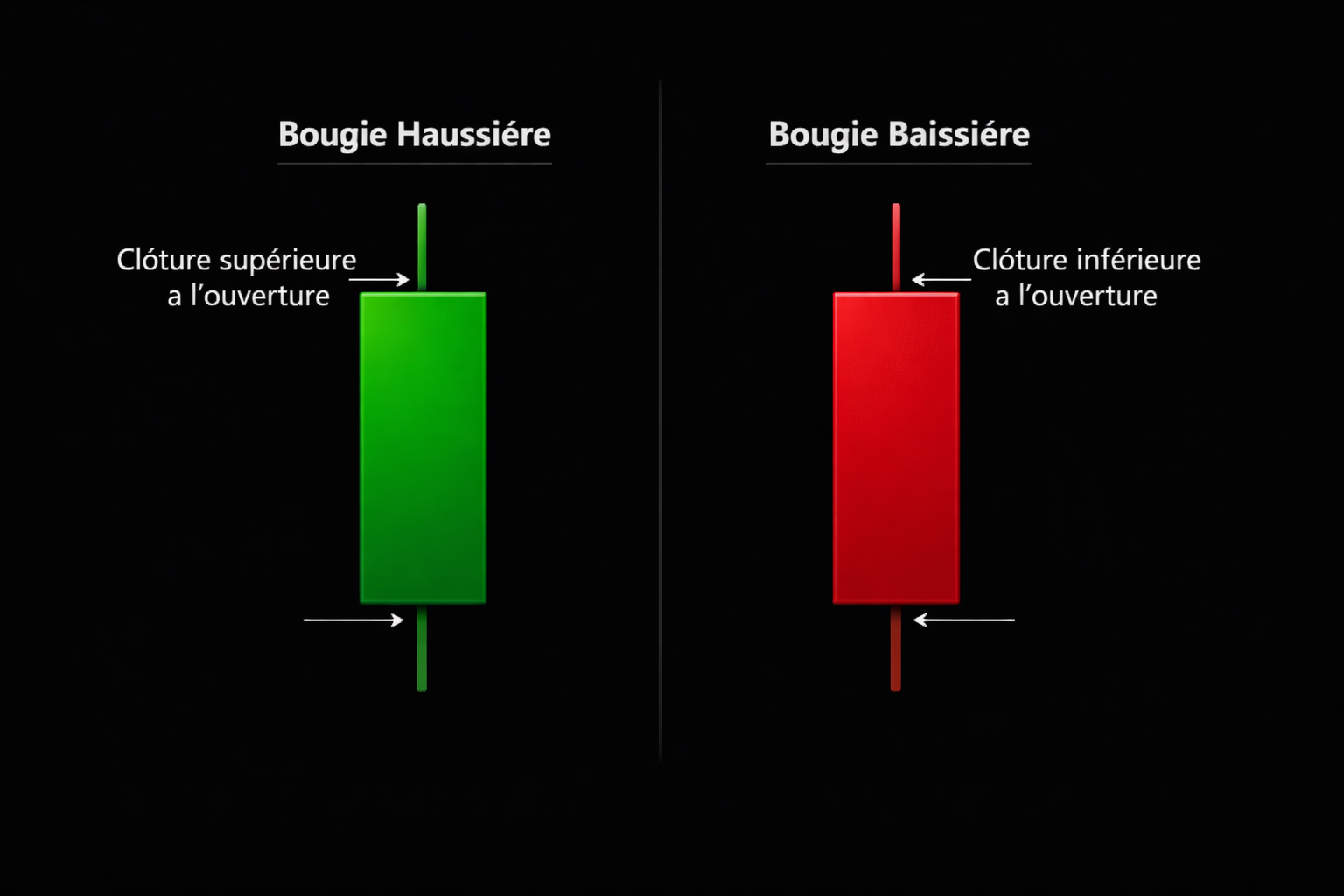 bougie trading haussière verte vs baissière rouge chandelier japonais comparatif