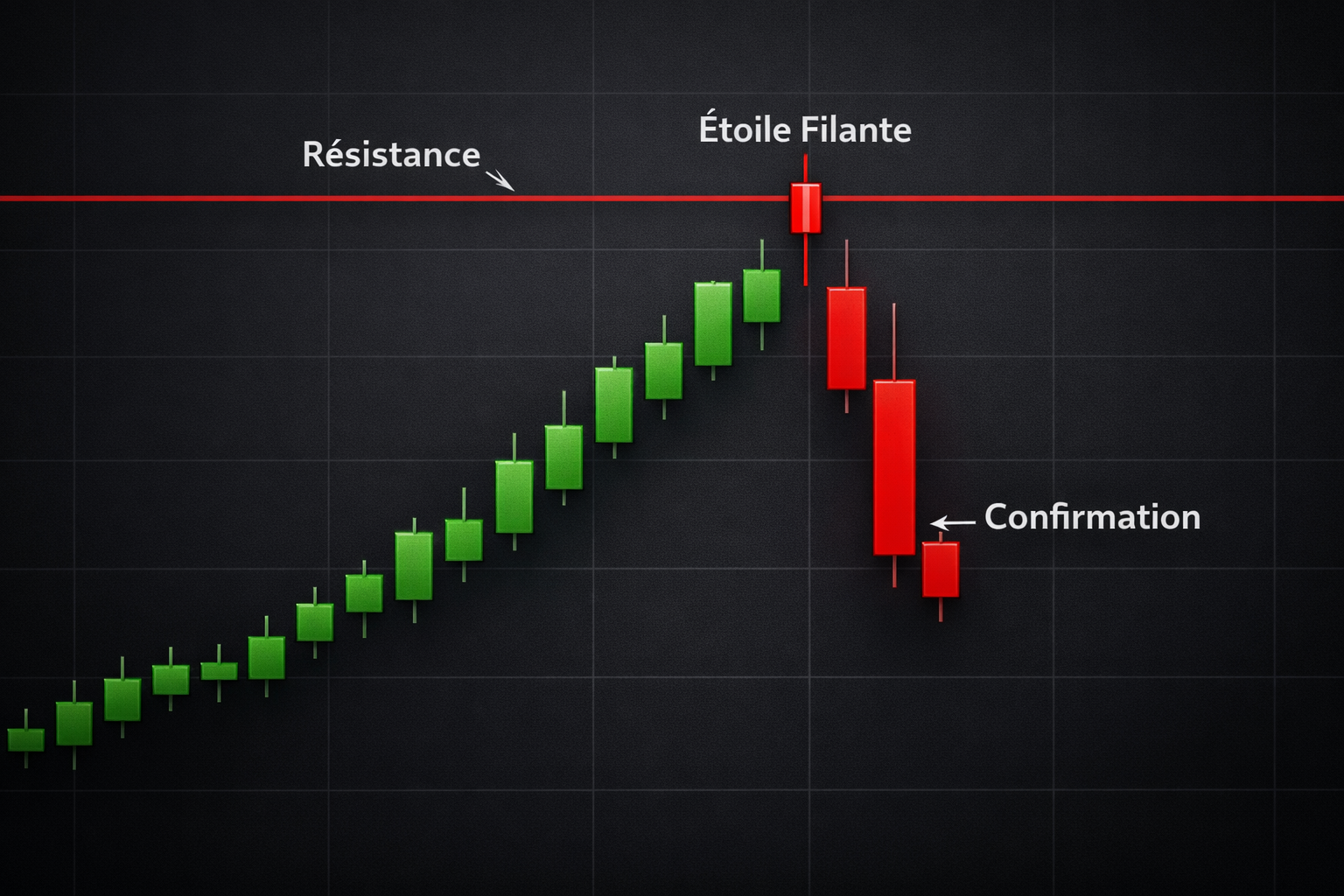 étoile filante bougie trading contexte résistance tendance haussière signal baissier confirmation