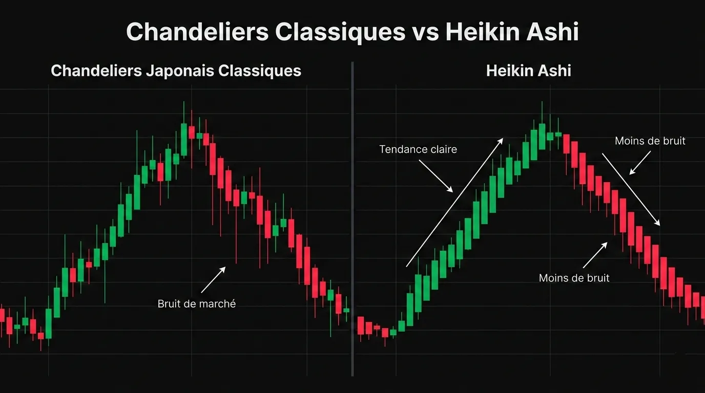 heikin ashi vs chandeliers japonais classiques comparatif bougie trading tendance lisse